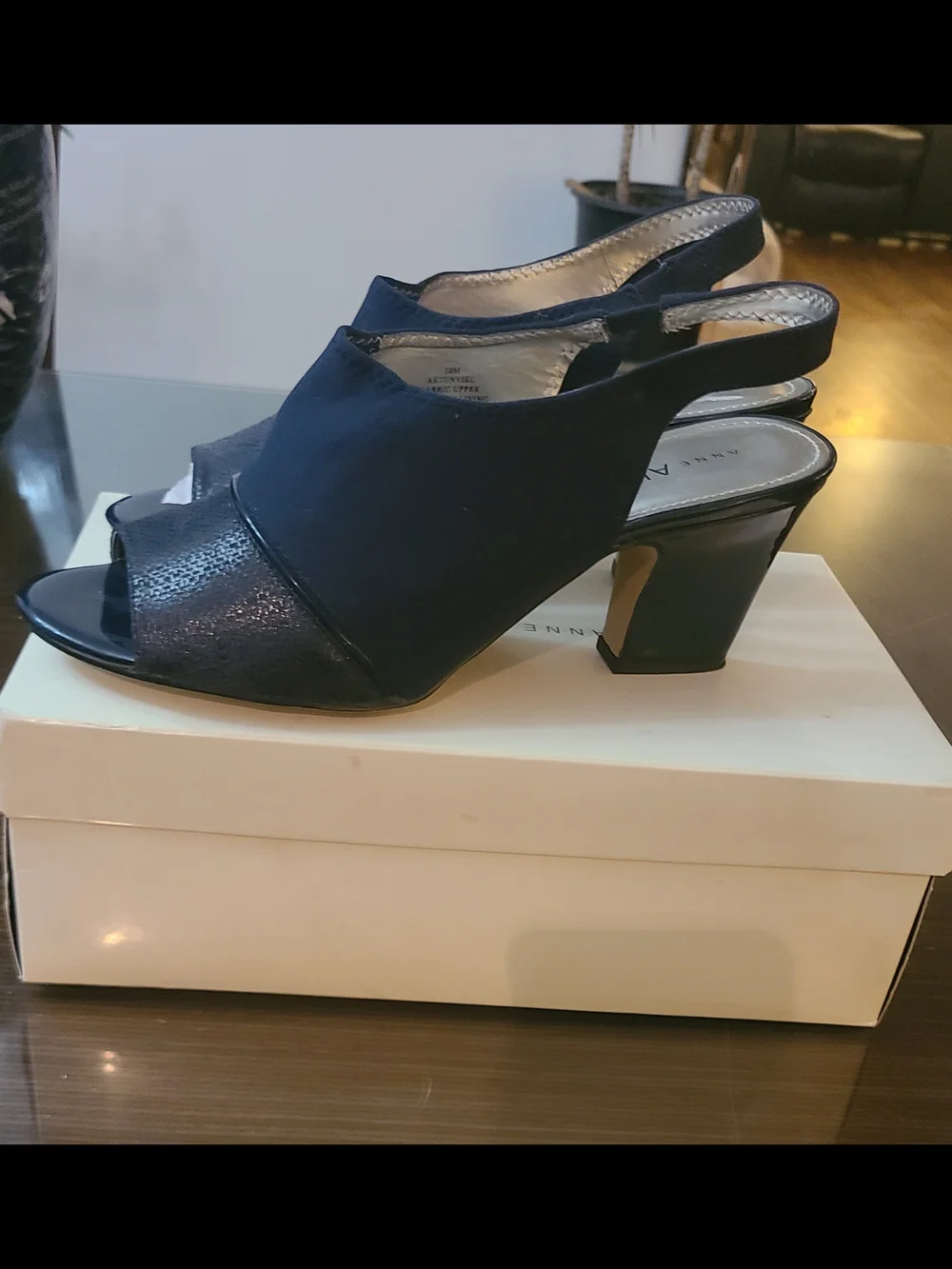 Anne Klein Women's Navy Open-Toe Slingback Heels Size 10